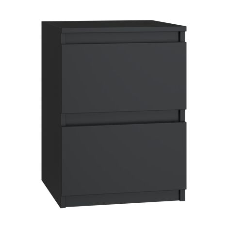 Topeshop – Table de chevet moderne 2 tiroirs – Finition haute qualité – Design minimaliste – Couleur noire – Série Malwa