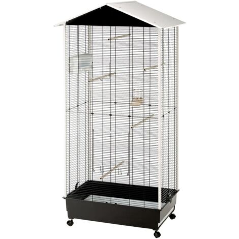 Ferplast – Volière Nota élégante blanche et noire 76,5x57x161,5 cm – Structure en métal durable – Bac amovible pour nettoyage facile – Roulettes pour déplacement (1/5)