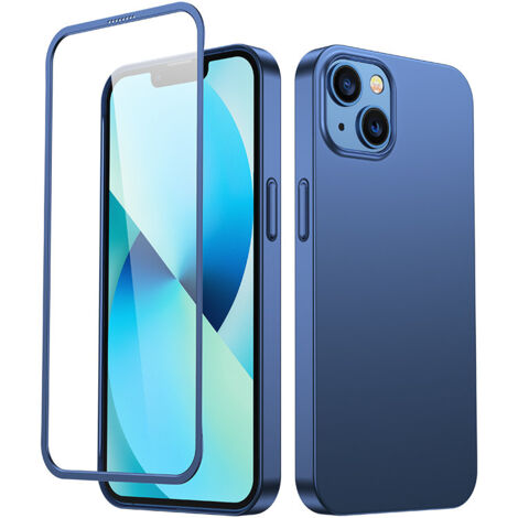 Coque pour iPhone 13, boîtier arrière et avant + verre trempé, bleu (1/5)