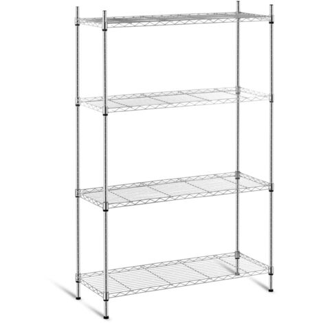 Royal Catering – Étagère murale en métal chromé 137x90x35cm – 4 étagères – Charge max 120kg – Montage rapide sans outil – Pieds réglables (1/7)