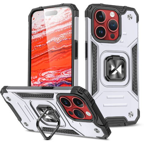 Coque blindée avec porte-doigt pour iPhone 15 Pro Max Ring Armor, argent (1/5)