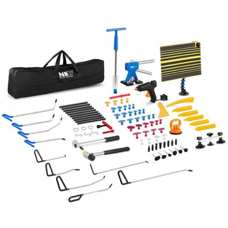 MSW – Kit de débosselage PDR 85 pièces – Débosselage sans peinture – Pistolet à colle 40W – Compatible aluminium et acier