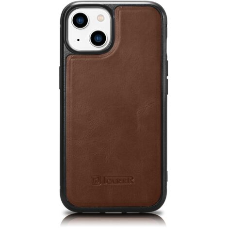 Étui recouvert de cuir naturel pour iPhone 14 Plus Leather Oil Wax, marron foncé (1/5)