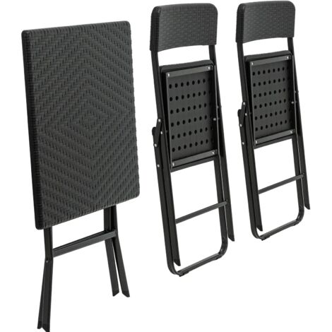 Set Balcon Table Verre 70x40 Cm + 2 Chaises Pliantes – Noir, Acier, Textilène, Petit Espace Terrasse Jardin - 8