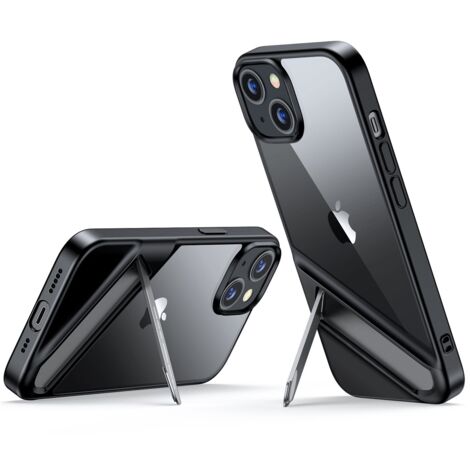 Coque rigide avec cadre en gel et support intégré pour iPhone 14, noir (1/5)