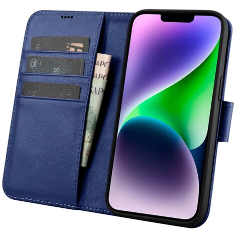Étui portefeuille en cuir 2 en 1 anti-RFID pour iPhone 14, bleu (1/5)