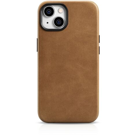 Étui en cuir magnétique pour iPhone 14 Plus avec étui en cuir de qualité supérieure MagSafe Oil Wax Marron clair (1/5)