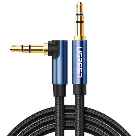 Câble résistant, câble audio AUX tressé, fiche minijack coudée 3,5 mm, 1 m, bleu