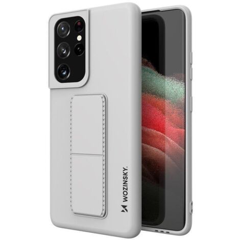 Coque en silicone avec support pour Samsung Galaxy S21 Ultra 5G Kickstand Case Gris (1/5)