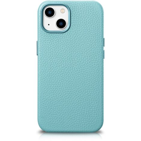 Étui en cuir magnétique pour iPhone 14 avec MagSafe Litchi Premium Leather Case vert (1/5)