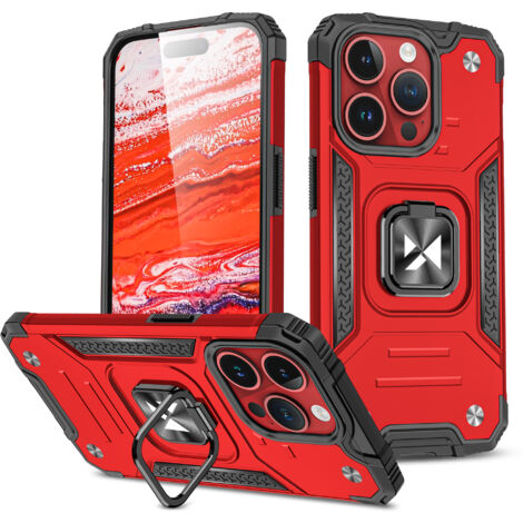 Coque blindée rouge avec support doigt pour iPhone 15 Pro Ring Armor (1/5)