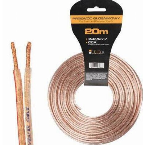 Câble Haut-parleur CCA 50 M - 2 X 2,5 Mm², Isolé Transparent, Marquage Polarité - Pour Installation Audio Hi-Fi, Enceintes