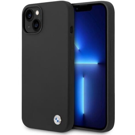 Coque iPhone 14 BMW en silicone et métal noir avec logo BMW (1/4)