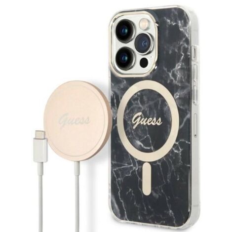 Coque MagSafe Guess effet marbre noir pour iPhone 14 Pro (1/4)