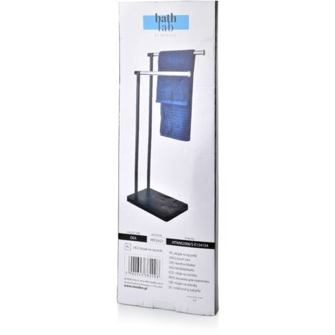 Porte-Serviettes Roulant 3 Barres, Hauteur Réglable, 4 Roues Dont 2 Freinées – Noir, Métal, Pour Salle De Bain Ou Spa