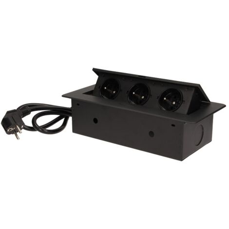 DOUILLES INTÉGRÉES AU PLATEAU 3X2P+Z À BORD FRAISÉ PLAT 1,5 M NOIR - ON-AE-1337/B (1/5)