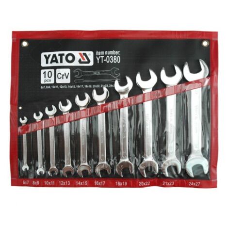 Clés à fourche à tête polie, jeu de 6 à 27 mm, lot de 10. YT-0380 Yato (1/3)