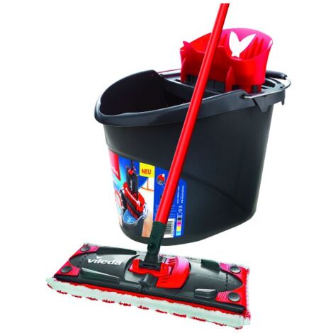 Vileda – Kit complet Ultramax 2 en 1 – Balai à plat avec seau essoreur – Housse microfibre 2 en 1 pour nettoyage en profondeur – Power Zone XXL