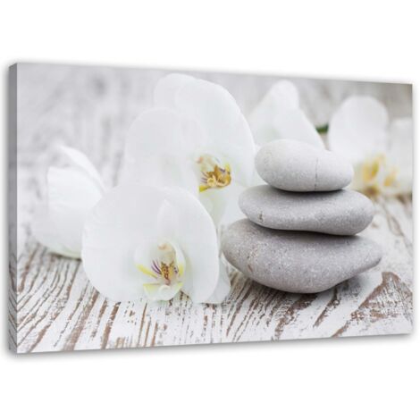 Tableau Décoratif Mural En Verre DEQORI - Motif Orchidée Et Pierres Zen - Effet 3D - Fabriqué En Allemagne