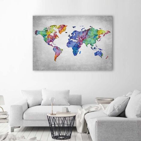 Tableau Impression Sur Toile 100x70cm Carte Du Monde Ancien Rétro - Neuf, Déco Murale