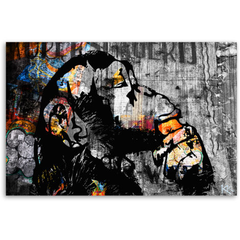 Impression sur toile street art, art mural style Banksy, art sur toile graffiti, peinture street art graffiti, encadré et prêt à accrocher - France