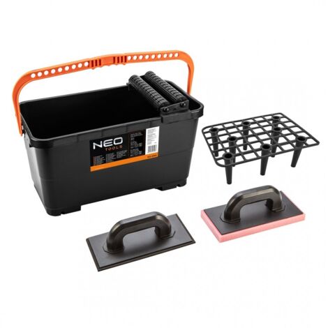 Kit de carrelage : bac de 24 l avec grille et rouleaux, truelle en caoutchouc, truelle éponge souple