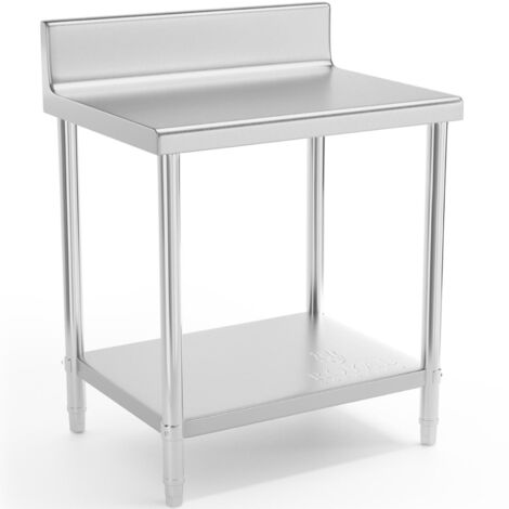 Table, inox, plan de travail mural avec rebord et étagère 80x60cm