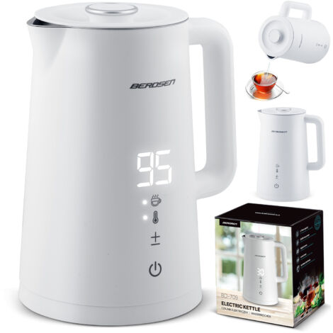 Bouilloire électrique 1,7 l – Acier inoxydable SUS 304 – Panneau tactile – Maintien au chaud jusqu'à 2h – Base pivotante 360°