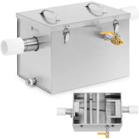 Royal Catering – Séparateur de graisse 21 l en acier inoxydable – Robinet de vidange – Panier à mailles fines pour nettoyage facile – Pour cuisines professionnelles