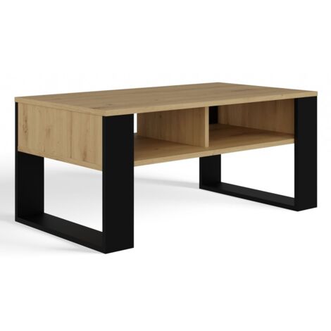Topeshop – Table basse fixe moderne 2P – Chêne artisanal noir – 2 étagères sous le plateau – Surface résistante aux rayures