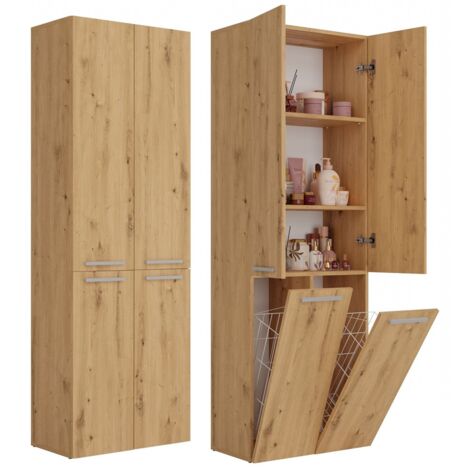Poteau de salle de bain 174 cm – Panneaux de particules laminés 16 mm – Fini en plastique ABS – 3 étagères et 3 paniers pratiques – Artisan - NEL 2 K (1/5)