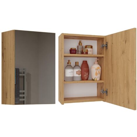 Colonne de salle de bain Pola 1DL – 1 porte – 3 étagères – Finition miroir – Design moderne et minimaliste – Artisan