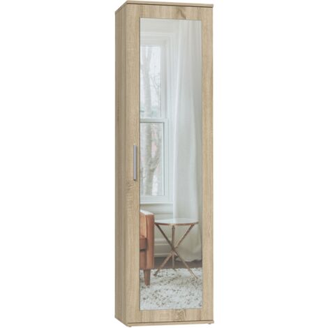 Armoire Duo chêne sonoma – Grande penderie avec miroir – 2 étagères et support cintres – Montage portes gauche ou droit