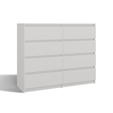 Commode moderne 8 tiroirs 120x40x97 cm – Corps en panneaux de particules laminés – Façades sans poignées – Finition blanche (1/5)