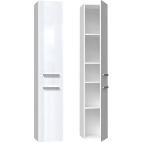 Colonne de salle de bain Nel II – Blanc brillant – 2 portes longues – Style moderne – Fabrication polonaise