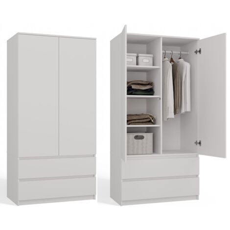 Armoire SS-90 blanche 180x90cm – Panneaux stratifiés résistants – Tiroirs sur guides à rouleaux – Porte sans poignée à ouverture facile