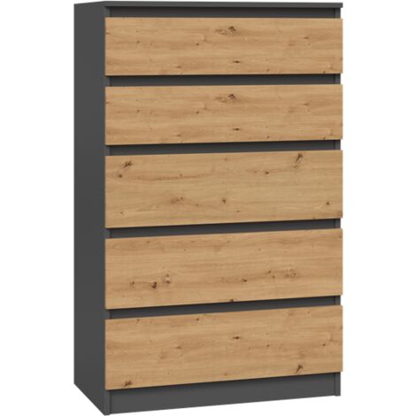 Commode enfant Malwa M5 anthracite et chêne – Dimensions 70x40x109,5 cm – Panneaux de particules laminés 16 mm – Tiroirs sur guides à rouleaux (1/5)