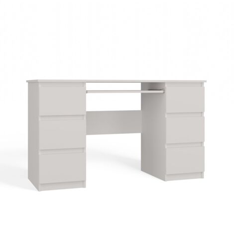 Topeshop – Bureau droit Kuba blanc 130x51x76 cm – 6 tiroirs spacieux – Plateau coulissant – Design moderne pour bureau et maison (1/5)