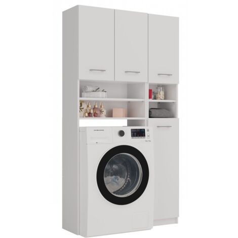 Ensemble de meubles de salle de bain blanc mat – Dimensions : 96x30x180 cm – Corps en panneaux de particules laminés – Installation facile (1/5)