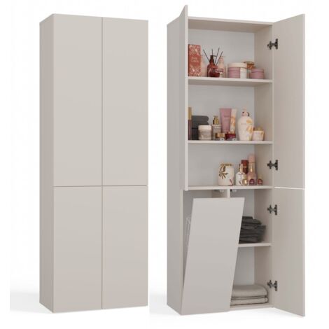 RORY - Armoire de salle de bain avec panier - Dimensions 174x60x30 - Meuble de rangement salle de bain espace buanderie - Beige