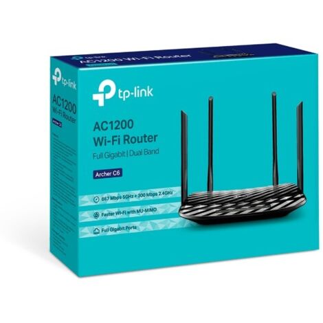 TP-LINK  Routeur  Archer C6  802.11ac  300+867 Mbit/s  10/100/1000 Mbit/s  Ports LAN Ethernet (RJ-45) 4  Prise en charge du réseau Messenger