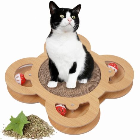 Griffoir Tournant Kitty Spin 3 En 1 Pour Chat - Avec Balle Et Clochette, Jouet Interactif