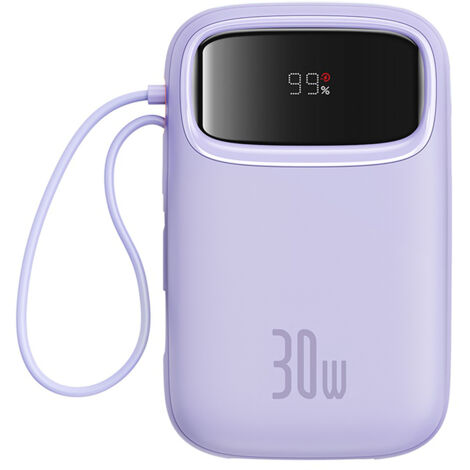 Power bank 10000mAh QPow 2 30W avec câbles USB-C intégrés - violet (1/5)
