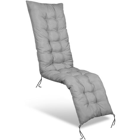 Coussin de chaise longue 165x50 cm – Microfibre gris clair – Remplissage fibres silicone – Lavable et imperméable (1/4)