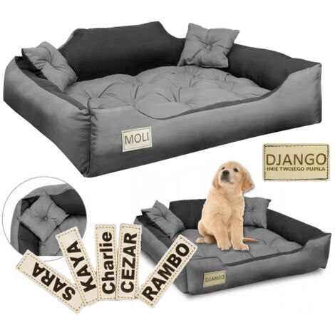 Panier pour chien personnalisé gris foncé – Dimensions 115 x 95 cm – Rembourrage doux en microfibre – 2 oreillers confortables