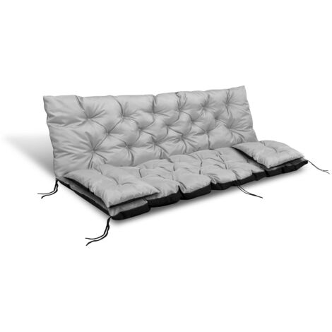 Coussin de jardin 180x60x50 cm + 2 coussins pour balancelle imperméable gris clair (1/5)