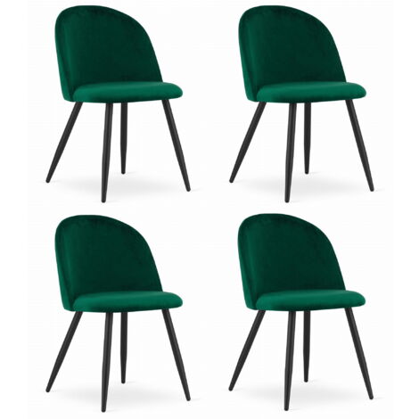 Chaise BELLO - velours vert / pieds noirs x 4 (1/5)