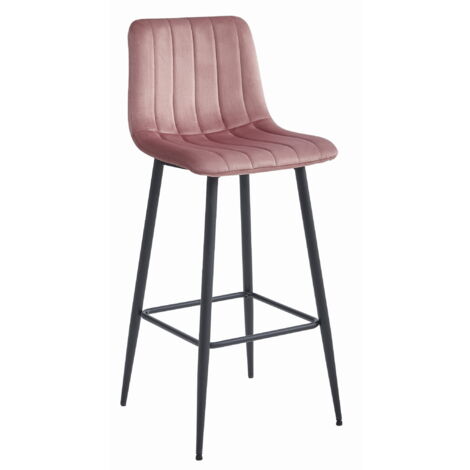 Tabouret de bar Pozza – velours rose foncé – pieds noirs – hauteur d'assise 76 cm – design ergonomique – charge max 110 kg