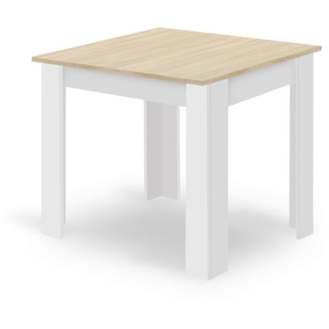 Table extensible carrée 80x80 cm – Chêne Sonoma avec pieds blancs – Design moderne pour cuisine et salle à manger – Hauteur 75 cm (1/2)