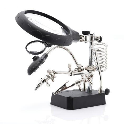 Support Multifonction Troisième Main Soudure, Avec 5 Bras Flexible Secourable Pince Clip Reglable Loupe 3x Et Led A 3 Modes Adaptees Au Travail Des Ingenieurs En Soudure Electronique 92242634